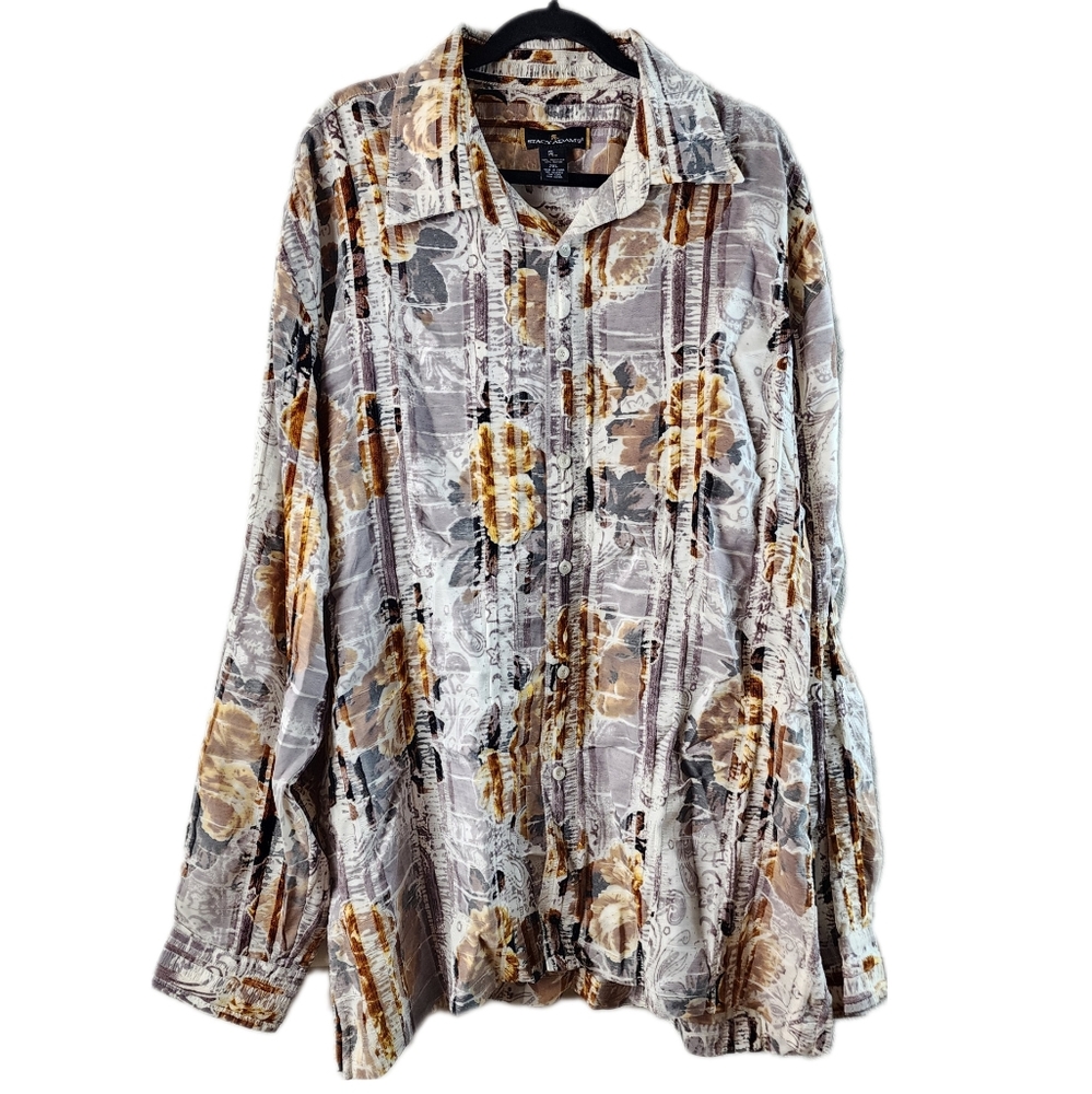 Stacy Adam’s Vintage Purple and Yellow Floral Button Down Dress Shirt Size 2XL